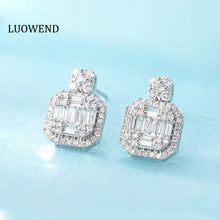 Load image into Gallery viewer, LUOWEND 18K White or Rose Gold Real Natural Diamond Stud Earrings for Women