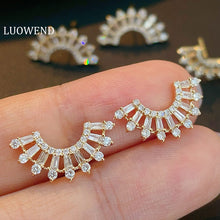 Load image into Gallery viewer, LUOWEND 18K Yellow Gold Real Natural Diamond Stud Earrings for Women