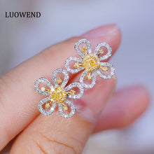 Load image into Gallery viewer, LUOWEND 18K White Gold Real Natural Yellow Diamond Stud Earrings for Women