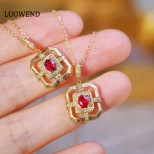Load image into Gallery viewer, LUOWEND 18K Yellow Gold Real Natural Ruby and Diamond Gemstone Necklace for Women