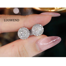 Load image into Gallery viewer, LUOWEND 18K White Gold Natural Diamond Stud Earrings for Women