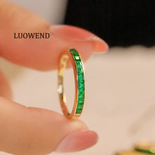 Load image into Gallery viewer, LUOWEND 18K Yellow Gold Real Natural Emerald Ring for Women