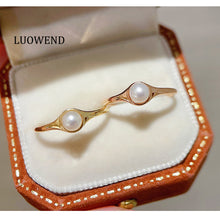 Load image into Gallery viewer, LUOWEND 18K Yellow or Rose Gold Real Natural Pearl Ring for Women