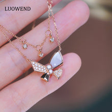 Load image into Gallery viewer, LUOWEND 18K Rose Gold Real Natural Diamond Pendant Necklace for Women
