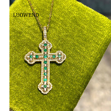 Load image into Gallery viewer, LUOWEND 18K Yellow Gold Natural Emerald Pendant for Women