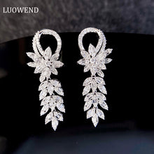 Load image into Gallery viewer, LUOWEND 18K White Gold Real Natural Diamond Drop Earrings for Women