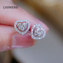 Load image into Gallery viewer, LUOWEND 18K White Gold Real Natural Diamond Stud Earrings for Women