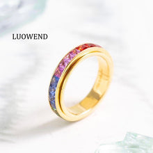 Load image into Gallery viewer, LUOWEND 18K Yellow Gold Real Natural Aquamarine Ring for Women