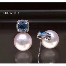 Load image into Gallery viewer, LUOWEND 18K White Gold Natural Akoya Pearl Stud Earrings for Women