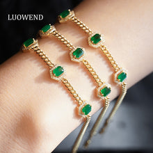 Load image into Gallery viewer, LUOWEND 18K Yellow Gold Real Natural Emerald Bracelet for Women