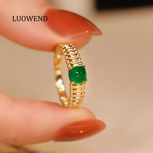 Load image into Gallery viewer, LUOWEND 18K Yellow Gold Real Natural Emerald Ring for Women