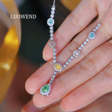Load image into Gallery viewer, LUOWEND 18K White Gold Real Natural Diamond Necklace for Women
