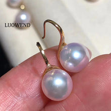 Load image into Gallery viewer, LUOWEND 18K Yellow Gold Real Natural Akoya Pearl Earrings for Women