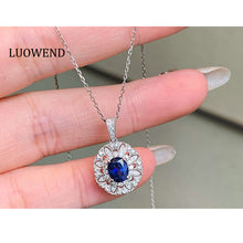 Load image into Gallery viewer, LUOWEND 18K White Gold Natural Sapphire Necklace for Women
