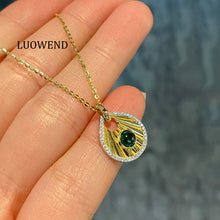 Load image into Gallery viewer, LUOWEND 18K Yellow Gold Natural Emerald Necklace for Women