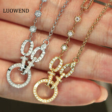 Load image into Gallery viewer, LUOWEND 18K White/Yellow Gold Real Natural Diamond Necklace for Women