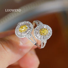 Load image into Gallery viewer, LUOWEND 18K White Gold Natural Yellow Diamond Ring for Women