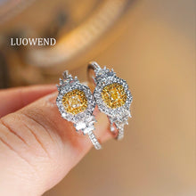 Load image into Gallery viewer, LUOWEND 18K White Gold Natural Yellow Diamond Ring for Women