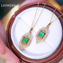 Load image into Gallery viewer, LUOWEND 18K Yellow Gold Real Natural Emerald and Diamond Gemstone Necklace for Women
