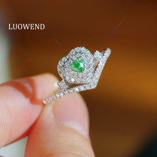 Load image into Gallery viewer, LUOWEND 18K White Gold Natural Green Diamond Ring for Women