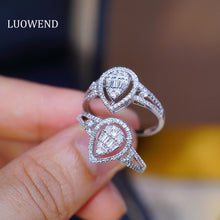 Load image into Gallery viewer, LUOWEND 18K White Gold Real Natural Diamond Ring for Women