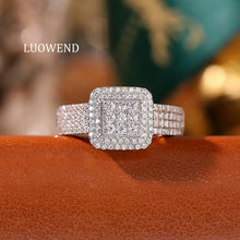 Load image into Gallery viewer, LUOWEND 18K White Gold Natural Diamond Ring for Women