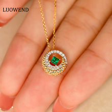 Load image into Gallery viewer, LUOWEND 18K White and Yellow Gold Real Natural Emerald Necklace for Women