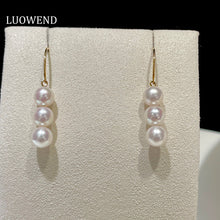 Load image into Gallery viewer, LUOWEND 18K Yellow Gold Real Natural Freshwater Pearl Earrings for Women