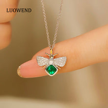 Load image into Gallery viewer, LUOWEND 18K White and Yellow Gold Real Natural Emerald Necklace for Women