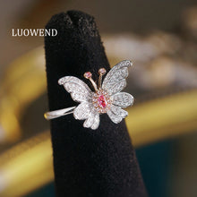 Load image into Gallery viewer, LUOWEND 18K White Gold Ring Natural Pink Diamond Ring for Women