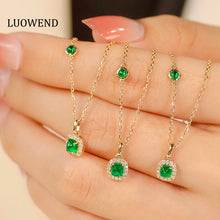 Load image into Gallery viewer, LUOWEND 18K Yellow Gold Real Natural Diamond&Emerald Necklace for Women