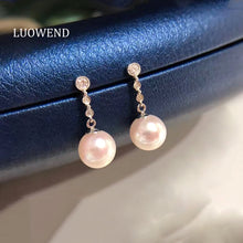 Load image into Gallery viewer, LUOWEND 18K White Gold Real Natural Akoya Pearl Earrings for Women