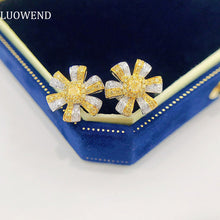 Load image into Gallery viewer, LUOWEND 18K White and Yellow Gold Real Natural Yellow Diamond Stud Earrings for Women