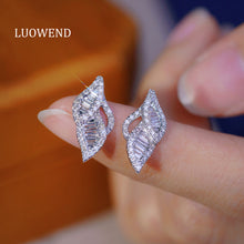 Load image into Gallery viewer, LUOWEND 18K White Gold Real Natural Diamond Stud Earrings for Women