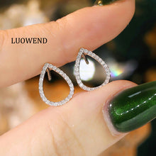 Load image into Gallery viewer, LUOWEND 18K White or Yellow Gold Natural Diamond Earrings for Women