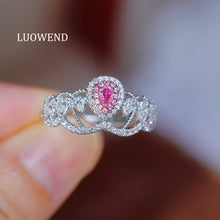 Load image into Gallery viewer, LUOWEND 18K White Gold Natural Pink Diamond Ring for Women