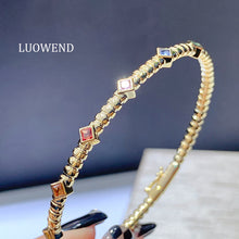 Load image into Gallery viewer, LUOWEND 18K Yellow Gold Real Natural Aquamarine Bangle for Women