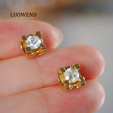 Load image into Gallery viewer, LUOWEND 18K Yellow Gold Natural Diamond Earrings for Women
