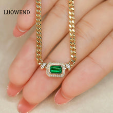 Load image into Gallery viewer, LUOWEND 18K Yellow Gold Real Natural Emerald and Diamond Gemstone Necklace for Women
