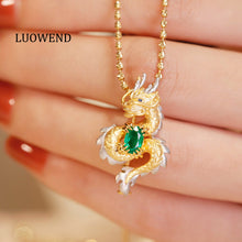Load image into Gallery viewer, LUOWEND 18K White and Yellow Gold Real Natural Emerald Necklace for Women