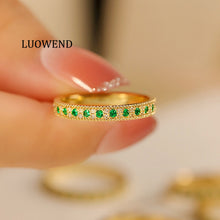 Load image into Gallery viewer, LUOWEND 18K Yellow Gold Real Natural Emerald Ring for Women