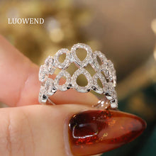 Load image into Gallery viewer, LUOWEND 18K White Gold Natural Diamond Ring for Women