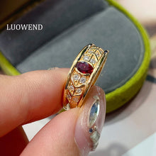 Load image into Gallery viewer, LUOWEND 18K Yellow Gold Real Natural Ruby Ring for Women
