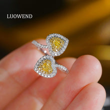 Load image into Gallery viewer, LUOWEND 18K White Gold Natural Yellow Diamond Ring for Women