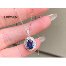 Load image into Gallery viewer, LUOWEND 18K White Gold Natural Sapphire Necklace for Women