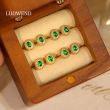 Load image into Gallery viewer, LUOWEND 18K Yellow Gold Real Natural Emerald and Diamond Gemstone Earrings for Women