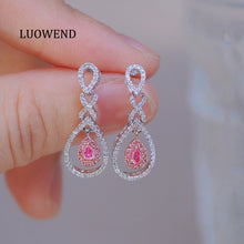 Load image into Gallery viewer, LUOWEND 18K White Gold Natural Pink Diamond Earrings for Women