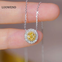 Load image into Gallery viewer, LUOWEND 18K White Gold Real Natural Yellow Diamond Pendant Necklace for Women