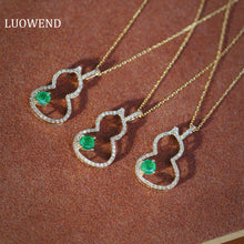 Load image into Gallery viewer, LUOWEND 18K Yellow Gold Real Natural Emerald and Diamond Necklace for Women