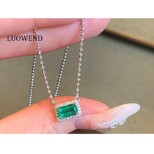 Load image into Gallery viewer, LUOWEND 18K White Gold Natural Emerald Necklace for Women